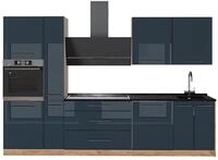 K&uuml;chenzeile Vicco Fame-Line Dunkelblau Hochglanz/Goldkraft Eiche 310 cm, AP