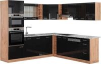 Eckk&uuml;che Vicco R-Line Schwarz Hochglanz/Goldkraft Eiche 247 x 237 cm, AP...