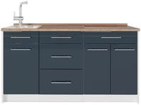 K&uuml;chenblock Vicco Fame-Line Dunkelblau Hochglanz/Wei&szlig; 150 cm, AP Eiche, Model...