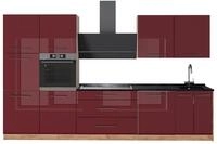 K&uuml;chenzeile Vicco Fame-Line Bordeaux Hochglanz/Goldkraft Eiche 340 cm, AP...