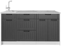 K&uuml;chenblock Vicco Fame-Line Dunkelgrau/Wei&szlig; 150 cm, AP Marmor, Model 65323