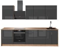 K&uuml;chenzeile Vicco Fame-Line Anthrazit Hochglanz/Goldkraft Eiche 280 cm ohne
