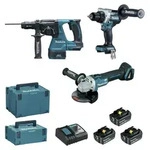 Makita Akku-Kombo-Kit LXT 18V - 3 St&uuml;ck Maschinen - DDF492 + DGA506 + DHR243 -
