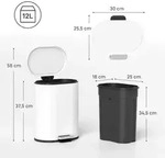 HOMCOM M&uuml;lleimer 12L Treteimer Abfalleimer mit Deckel, Fu&szlig;pedal, Inneneimer -...