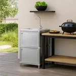 Sp&uuml;le mit Unterschrank f&uuml;r Outdoork&uuml;che Silber - Silber