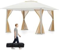 COSTWAY Pavillon 4x4m, Pop Up Faltpavillon mit 4 Moskitonetz & Doppeldach &