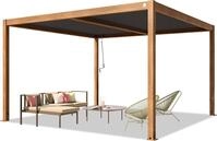 PRIMEYARD Pergola 4x4 m Aluminium-Pfosten in Holzoptik mit Lamellendach aus...