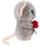Kuscheltier Maus mit Rose 15 cm grau - Rot