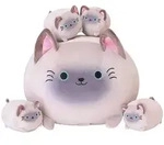Pl&uuml;schtier Siamesische Katze Mama mit 4 K&auml;tzchen weiches Kissen Geschenk f&uuml;r