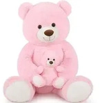 Gro&szlig;er Teddyb&auml;r 100cm mit Babyb&auml;r, XXL Kuscheltier Rosa, 2er Set - Rosa