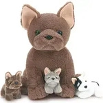 Hund Kuscheltier XXL Set 4 St&uuml;ck 50cm Franz&ouml;sische Bulldogge mit 3 Babys Braun