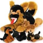 Riesiger Sch&auml;ferhund Kuscheltier mit 4 Welpen im Bauch 50cm Darkbrown-black
