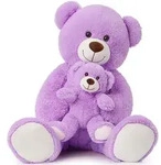 Gro&szlig;er Teddyb&auml;r 100cm mit Kleinb&auml;r Purpur 2er Set