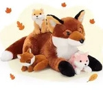Kuscheltier Fuchs XXL Set 55cm mit 3 Babys Dunkel Braun-Wei&szlig; 4 St&uuml;ck