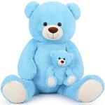 Teddyb&auml;r 100cm mit kleinem B&auml;ren, XXL Kuscheltier, Blau, 2er Set - Blau