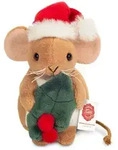 Teddy Hermann Kuscheltier Weihnachtsmaus mit Mistelblatt 11 cm Stoffmaus - Braun