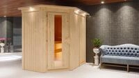 Karibu Sauna Innensauna Carin Eckeinstieg Ofen 9 kW integr. Strg 196x151x198 cm ohne