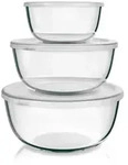 Arendo Salatsch&uuml;ssel 3er Set mit Deckel, Glassch&uuml;ssel 1,1L / 2,7L / 4,4L, Glas