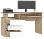 Schreibtisch 135x60cm 3 Schubladen Computertisch Tastaturauszug - Braun/Wei&szlig;