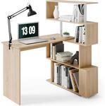 Computertisch L-f&ouml;rmig mit drehbarem B&uuml;cherregal 157 x 45 x 130,5 cm Eiche -...