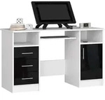 Schreibtisch mit Schubladen | B&uuml;rotisch | Tastaturablage - Wei&szlig;/Schwarz