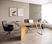 DELIFE Schreibtisch Live-Edge 170x170 Akazie Natur Gestell Silber Baumkante -