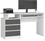 Schreibtisch 135x60cm 3 Schubladen Computertisch Tastaturauszug - Wei&szlig;/Grau