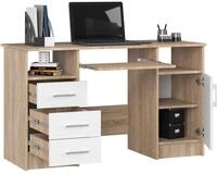 Schreibtisch mit Schubladen | B&uuml;rotisch | Tastaturablage - Braun/Wei&szlig;