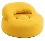 SoBuy Gelber Sitzsack mit Hocker, Cordstoff, Entspannungssessel mit R&uuml;ckenlehne