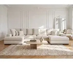 Wohnlandschaft mit Schlaffunktion & Bettkasten &ndash; Creme Chenille &ndash; XXL Sofa...