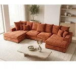 Wohnlandschaft mit Schlaffunktion & Bettkasten &ndash; Terrakotta Chenille &ndash; XXL...