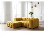 Ecksofa Designersofa SOLVIE XS in Stoff Tiffani Honiggelb Ottomane Links - Gelb