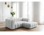Ecksofa Designersofa SOLVIE XS in Stoff Moly Hellgrau Ottomane Rechts - Grau