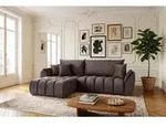Ecksofa 280x184 cm mit Schlaffunktion & Bettkasten &ndash; Braun Samt &ndash; L-Sofa