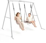 Doppelte Gartenschaukel mit Gestell - Nestschaukel und Schaukelsitz, grau-beige,