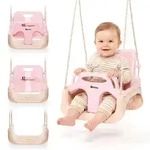 HyperMotion 3-in-1 Babyschaukel mit Sicherheitsb&uuml;gel und Gurten, rosa-beige, f&uuml;r