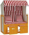 vidaXL Strandkorb mit Kissen Poly Rattan und Massivholz Rot & Wei&szlig;