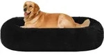 Orthop&auml;disches Hundebett rund, Donut, Kuschelig, Waschbar, 100 cm &Oslash;, Schwarz -