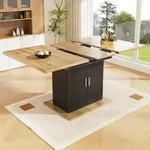 Ausziehbarer Esstisch mit 3 Ablageebenen 140x70 cm Natur+Schwarz - Schwarz