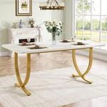 Esstisch rechteckig 160 x 80 x 75 cm Wei&szlig;/Gold Kunstmarmor Metall