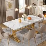 Esstisch Rechteckig Wei&szlig; + Gold f&uuml;r 4-6 Personen Kunstmarmor Metallbeine 160...
