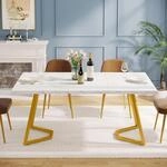 Esstisch 140 cm Wei&szlig; mit Goldfarbenen Metallbeinen Kunstmarmor Rechteckig f&uuml;r...
