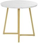 Runder Esstisch mit Marmormuster, Metallgestell, &Oslash; 80 cm, Wei&szlig;/Gold