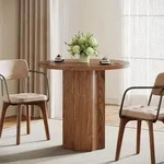 Esstisch Rund 80 cm K&uuml;chentisch mit Holzsockel f&uuml;r 2-4 Personen Rustic Braun -