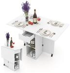 Klapptisch mit Rollen 1 Schublade 2 Ablagen 120x72x75 cm Wei&szlig;