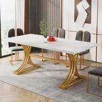 Esstisch 160 x 80 cm f&uuml;r 4-6 Personen, Kunstmarmor Tischplatte, Metallrahmen,