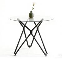 Runder Esstisch aus geh&auml;rtetem Glas 90cm mit Metallbeinen, Platzsparend f&uuml;r...