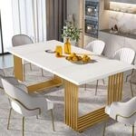 Esstisch 180x80 cm Wei&szlig; Gold Rechteckig f&uuml;r 8 Personen