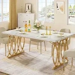 Esstisch rechteckig 160 x 80 cm Wei&szlig;/Gold f&uuml;r 4-6 Personen - Wei&szlig;/Gold