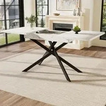 Esstisch Ausziehbar 120-160x80x76.5 cm Rechteckig Wei&szlig; Gekreuzte Eisenbeine -...